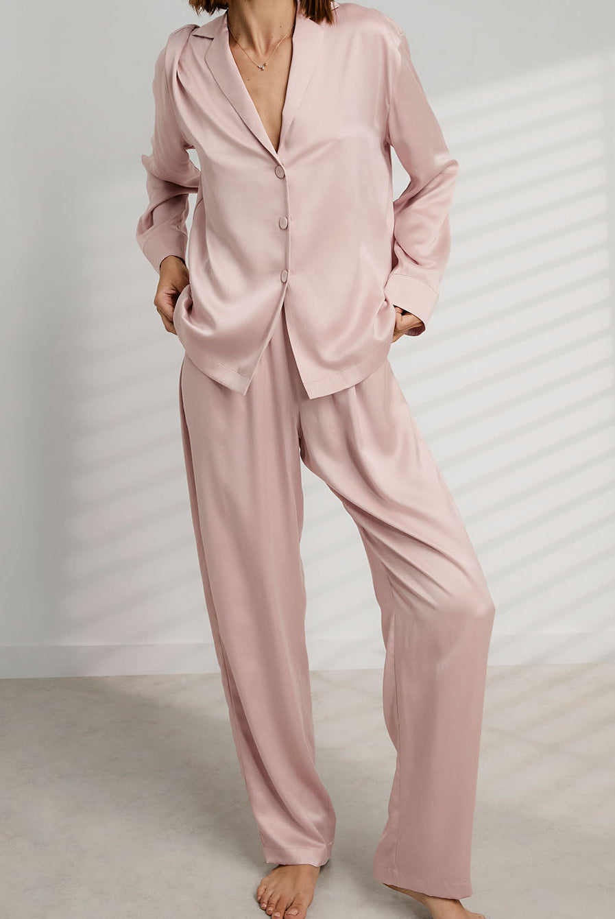 Lunya Pajamas Washable Silk Long Sleeve Pant Set - #Delicate Pink
