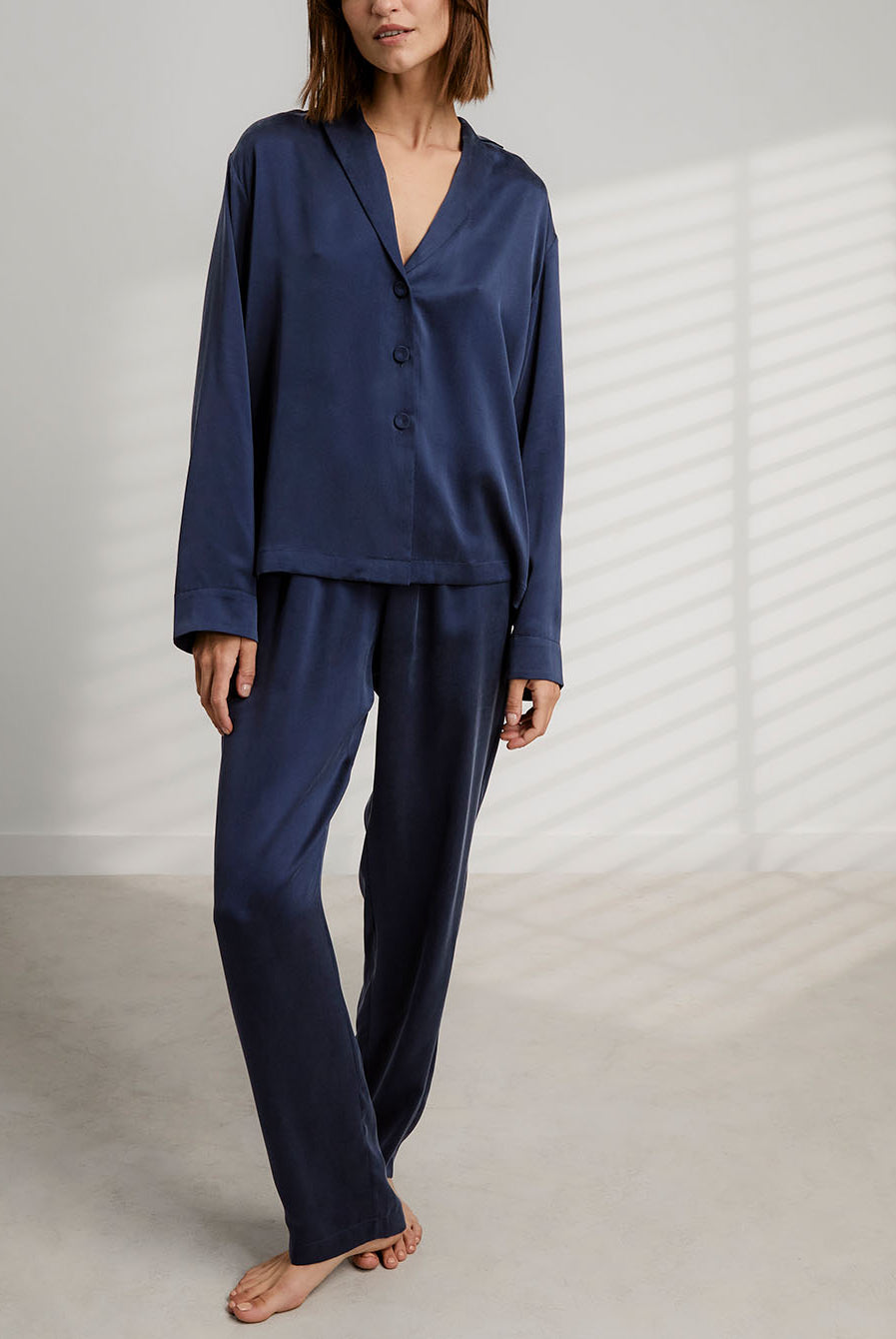 Lunya Loungewear Washable Silk Long Sleeve Pant Set - #Deep Blue
