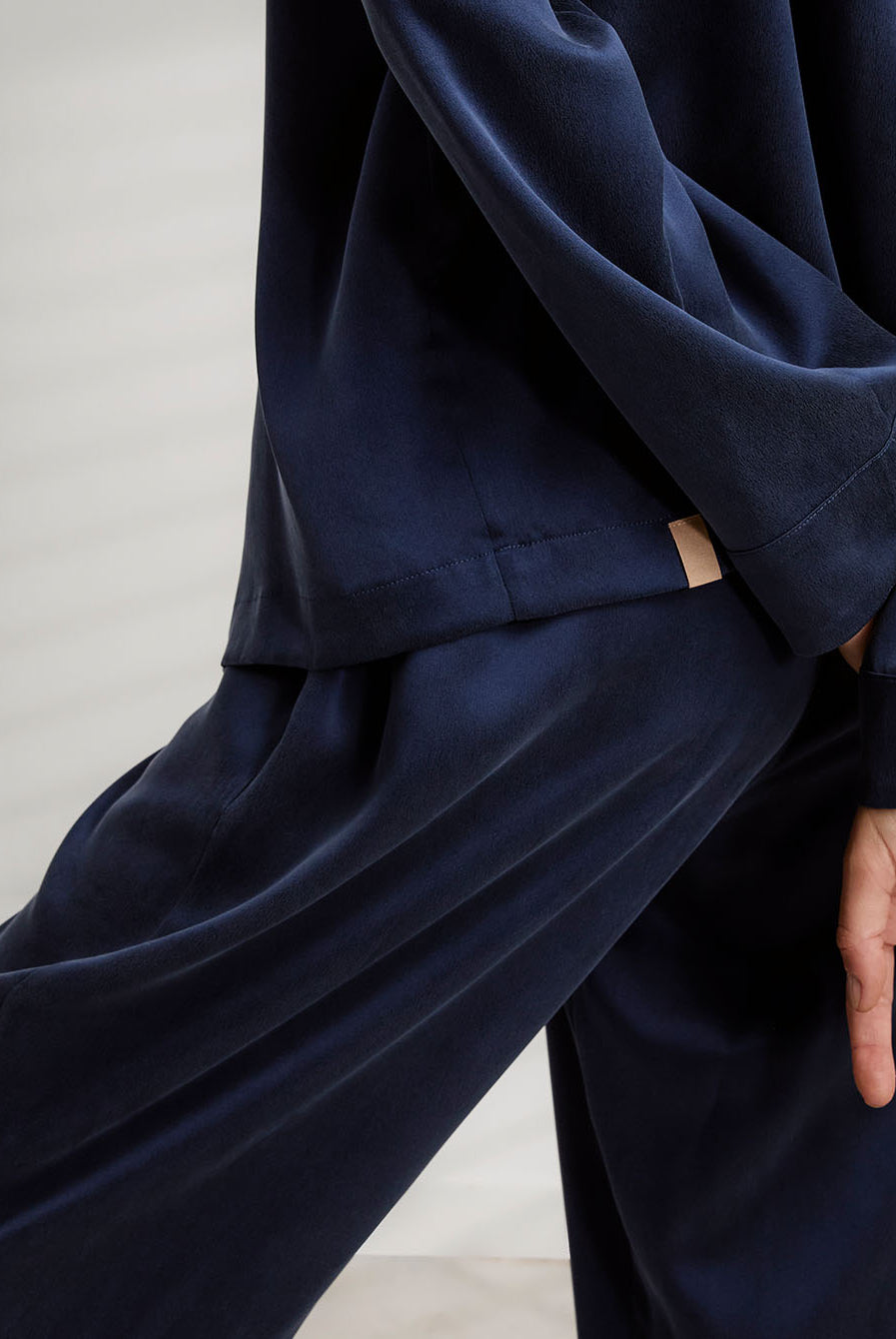Lunya Loungewear Washable Silk Long Sleeve Pant Set - #Deep Blue