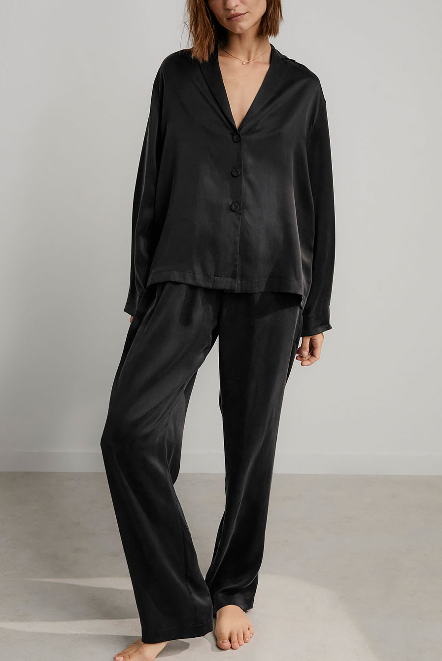 Lunya Pajamas - Washable Silk Long Sleeve Pant Set - #Immersed Black