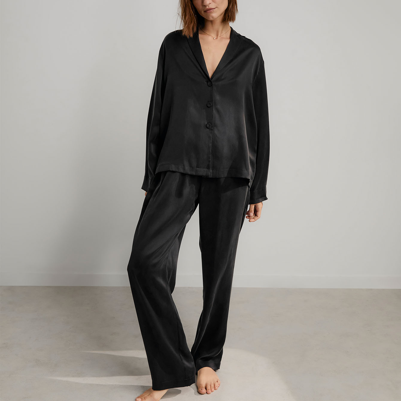 Lunya Pajamas - Washable Silk Long Sleeve Pant Set - #Immersed Black