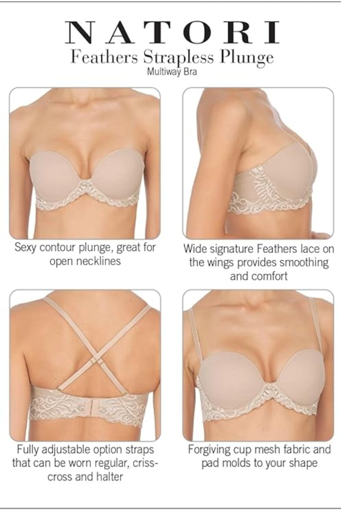 Feathers Lace Plunge Strapless Bra - Plunge - Natori