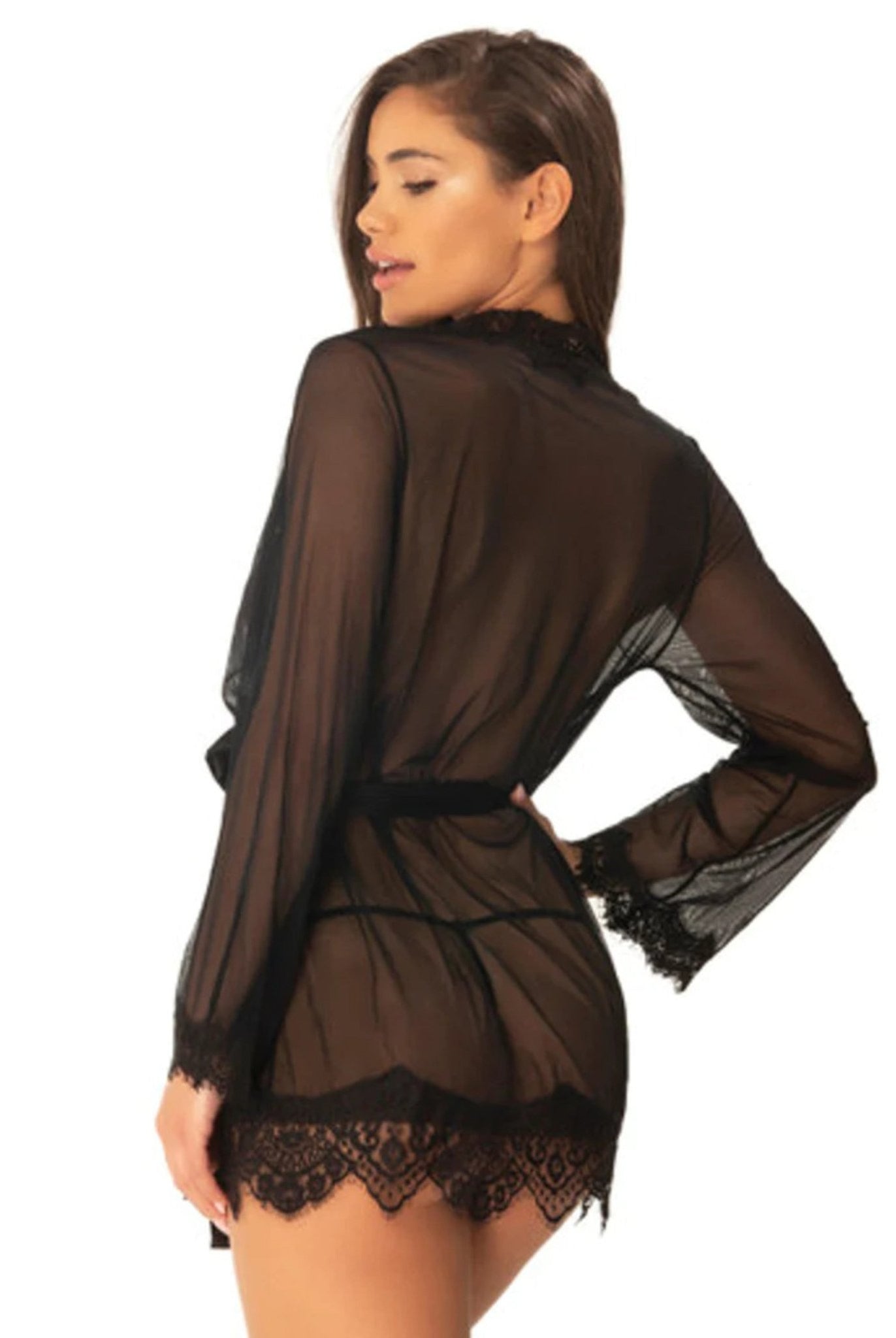 Provence Eyelash Lace Robe With Sash And G - string Panty - G - String - Oh La La Cheri