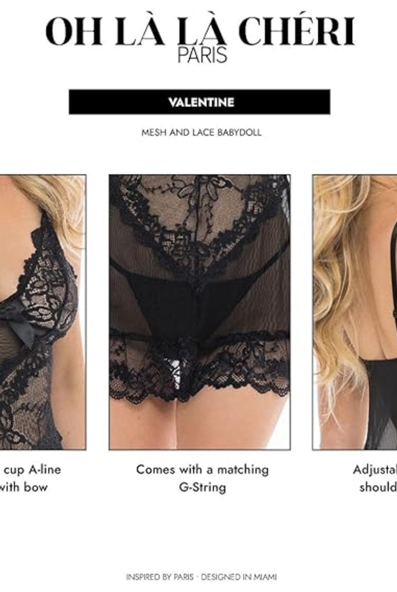 Valentine Soft Cup Lacey Babydoll With Bows And G - string Panty - Babydoll - Oh La La Cheri