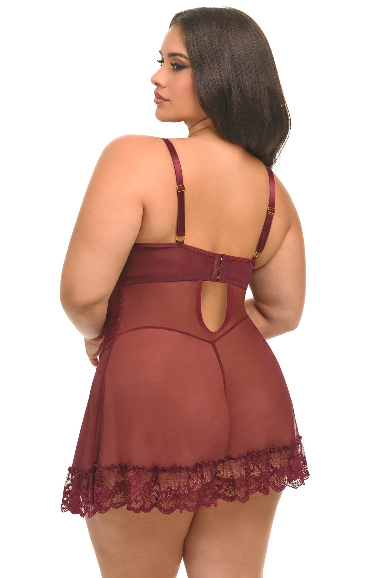 Valentine Soft Cup Lacey Plus Size Babydoll With Bows And G - string Panty - Babydoll - Oh La La Cheri