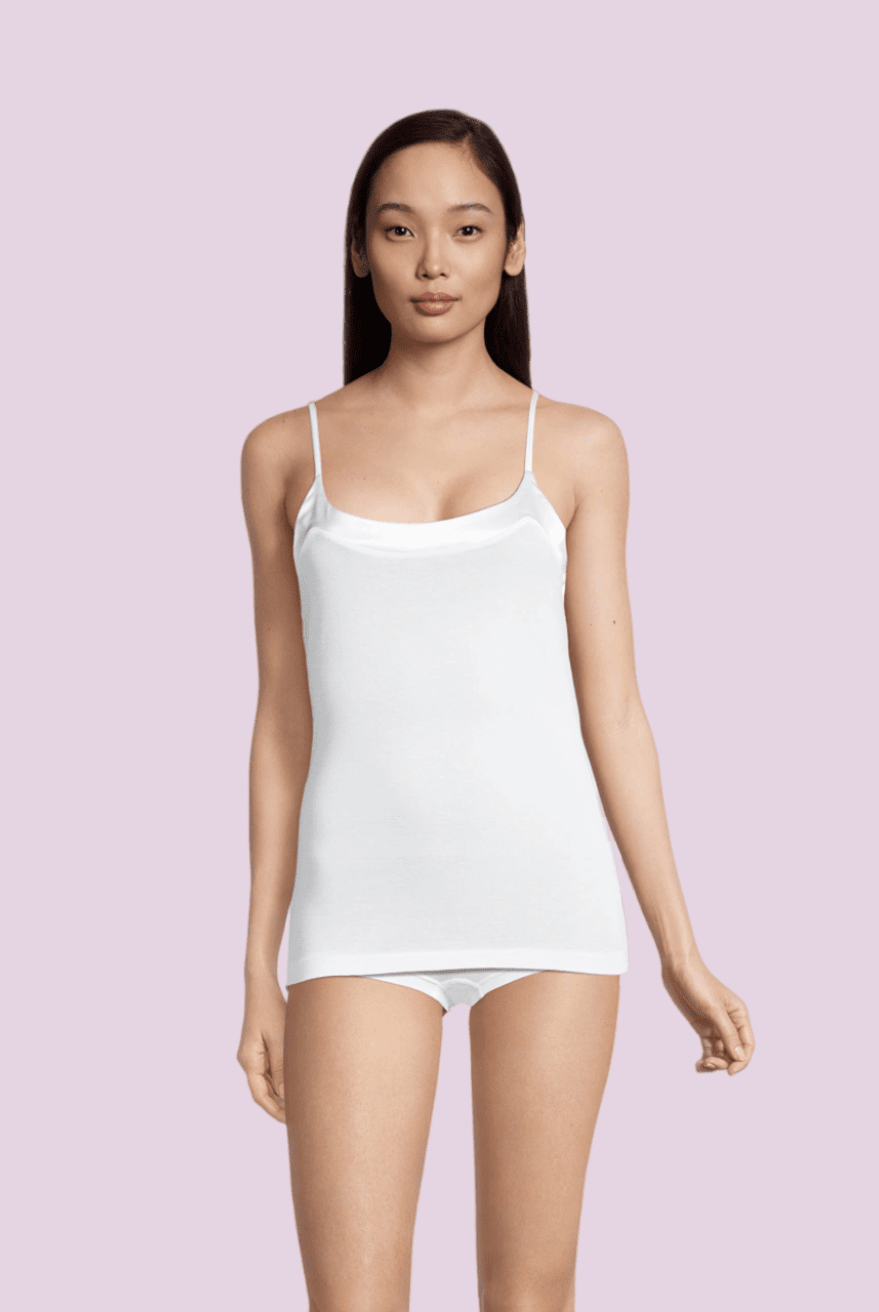 100% Cotton With Satin Scoop Neck Camisole With Spaghetti Straps - Cami - Oscalito