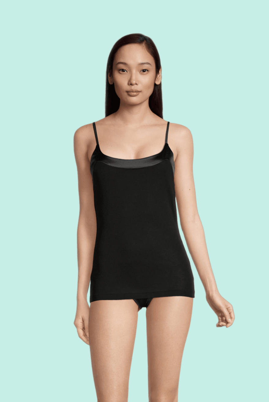 100% Cotton With Satin Scoop Neck Camisole With Spaghetti Straps - Cami - Oscalito