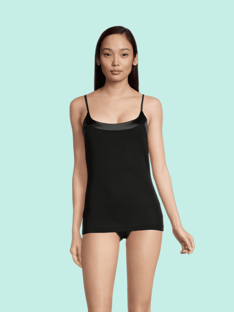 100% Cotton With Satin Scoop Neck Camisole With Spaghetti Straps - Cami - Oscalito