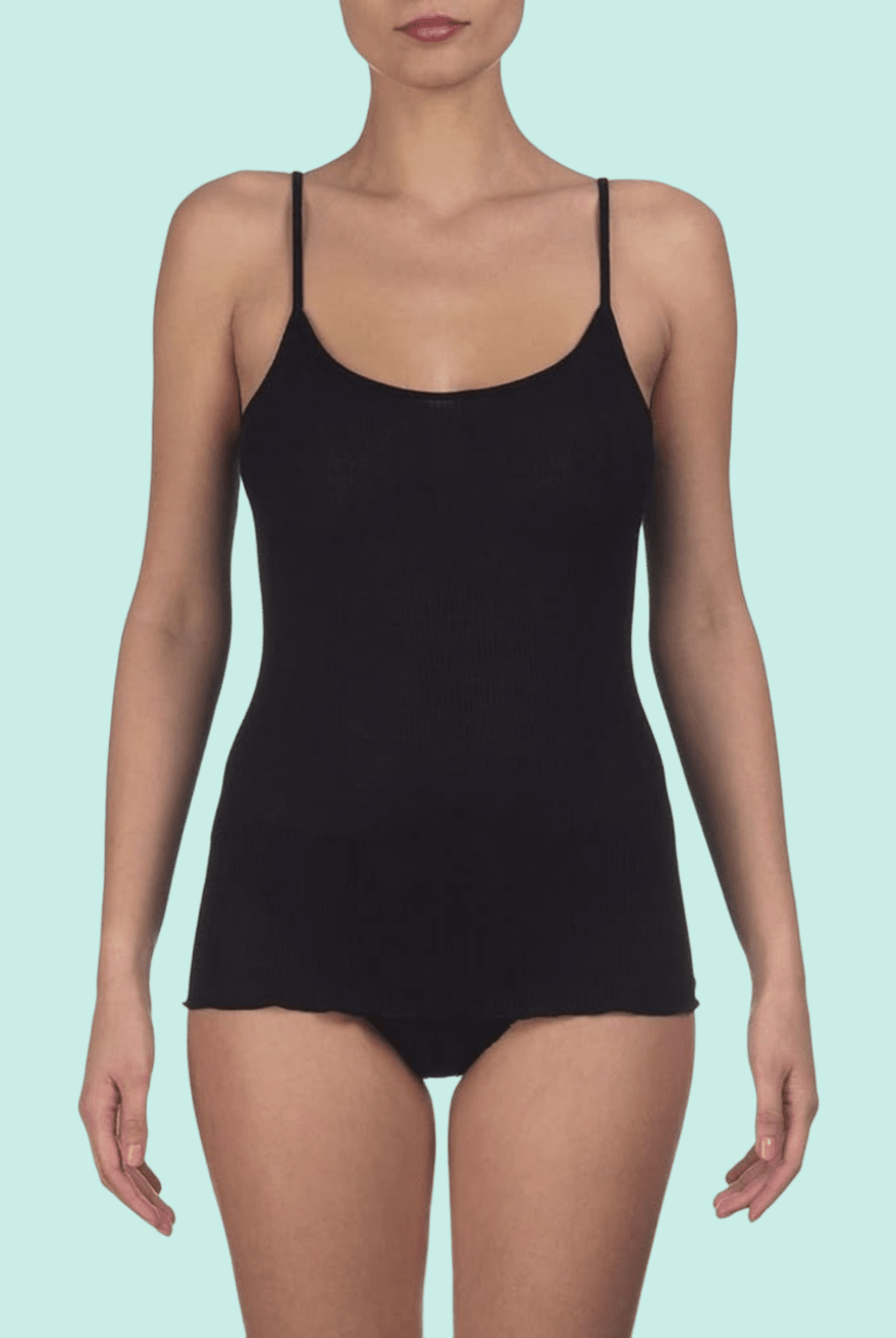 Lettuce Edge Ribbed Wool & Silk Scoop Neck Camisole Top - Cami - Oscalito