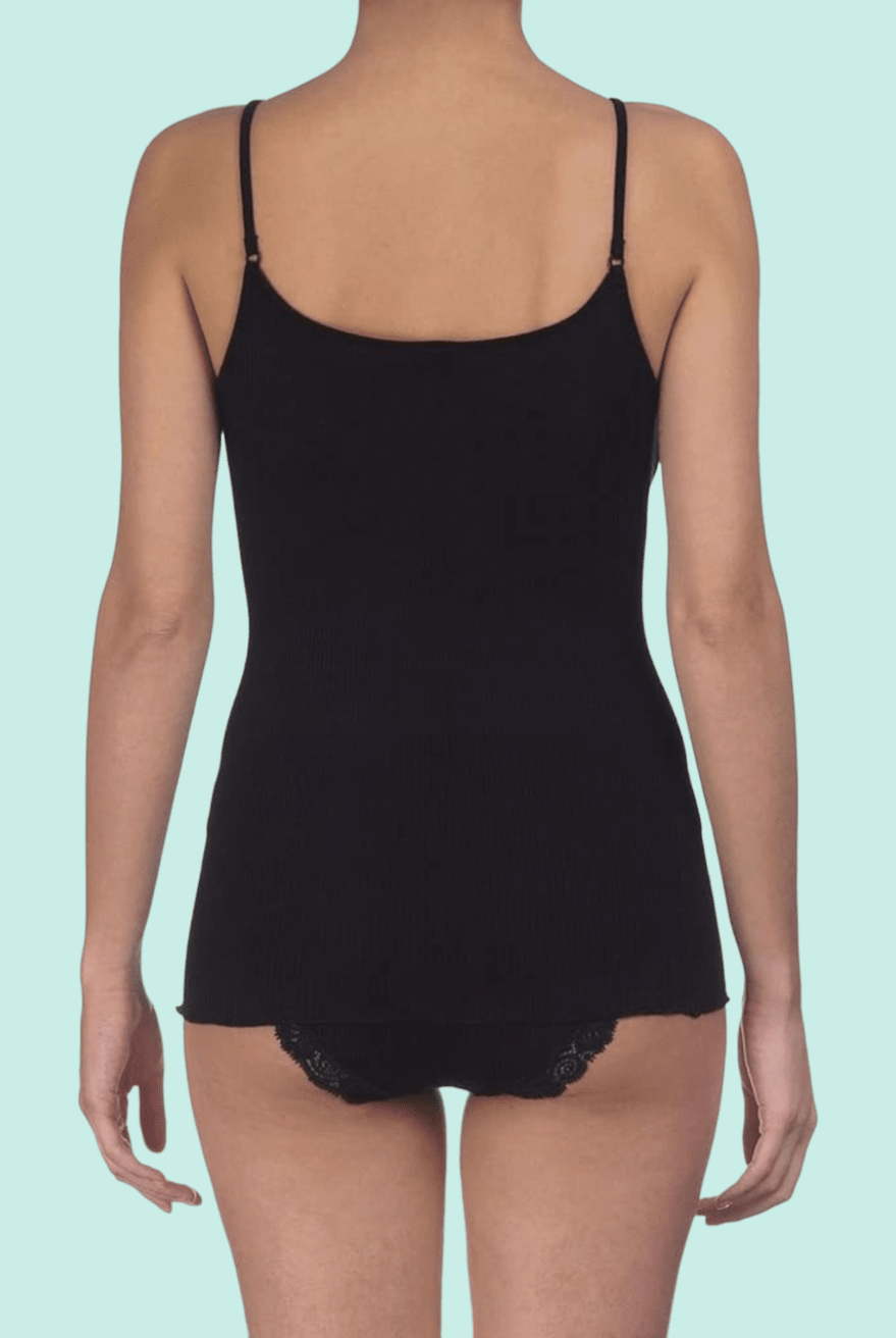 Lettuce Edge Ribbed Wool & Silk Scoop Neck Camisole Top - Cami - Oscalito