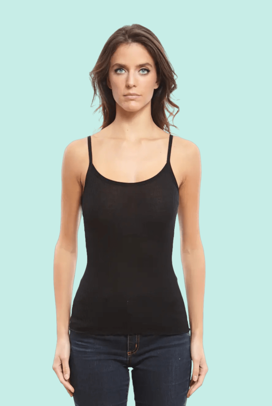 Lettuce Edge Ribbed Wool & Silk Scoop Neck Camisole Top - Cami - Oscalito