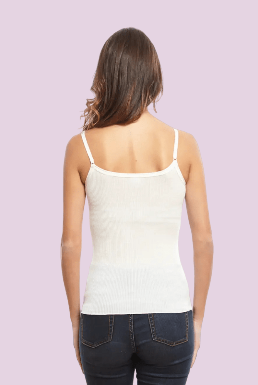 Lettuce Edge Ribbed Wool & Silk Scoop Neck Camisole Top - Cami - Oscalito