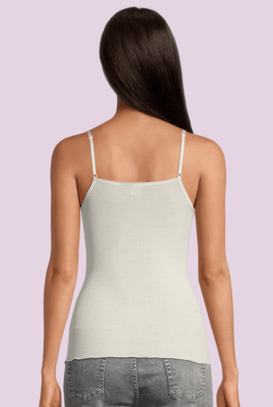 Lettuce Edge Ribbed Wool & Silk V - neck Camisole Top With Lace - Cami - Oscalito