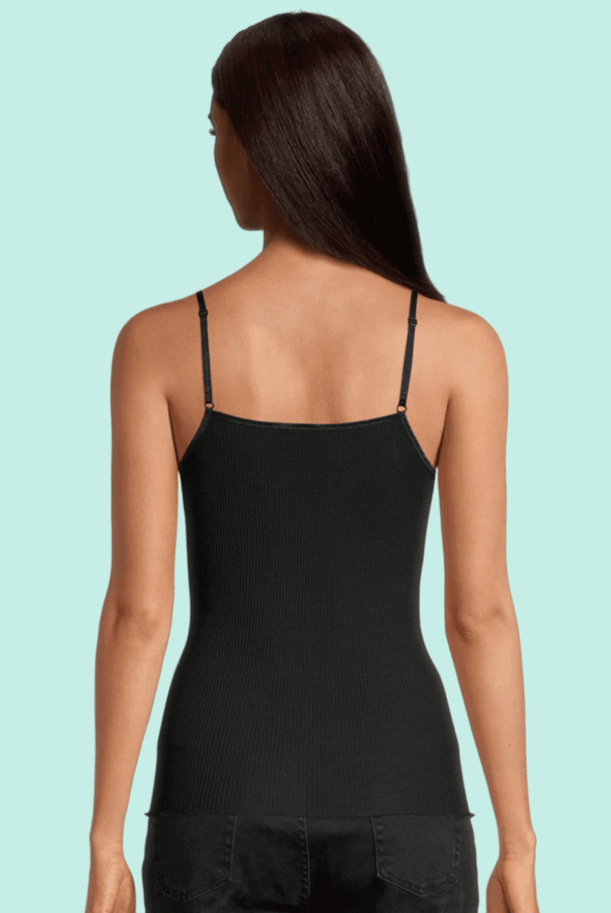 Lettuce Edge Ribbed Wool & Silk V - neck Camisole Top With Lace - Cami - Oscalito