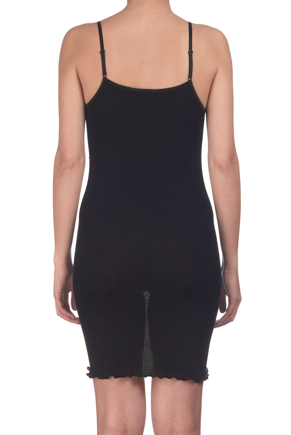 Lettuce Edge Ribbed Wool & Silk V - neck Chemise Lounge Dress With Lace - Chemise - Oscalito