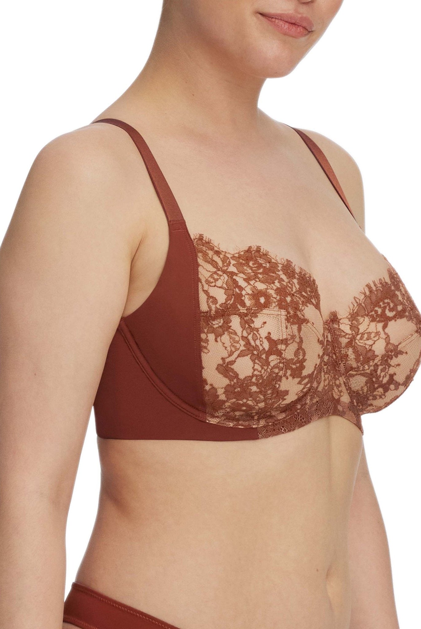 Entice Lace Full Coverage Balconette Side Support Underwire Bra - Side Support - Skarlett Blue