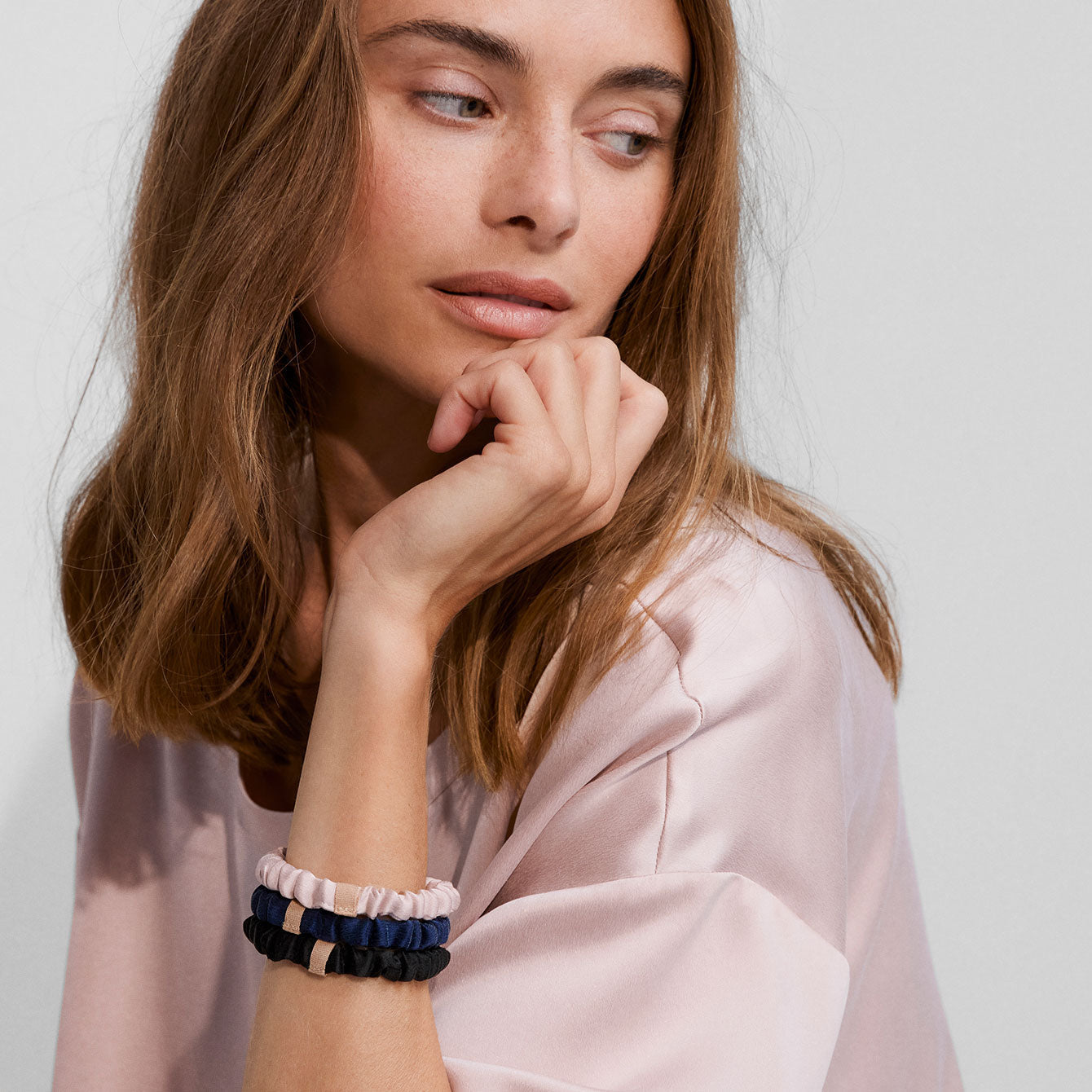 Lunya 3pk Washable Silk Thin Scrunchie - #Immersed Black/Delicate Pink/Deep Blue