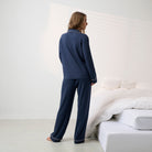 Lunya Pajamas - SLUMBERKNIT™ SHAWL COLLAR BUTTON DOWN PANT SET - #Deep Blue/Delicate Pink