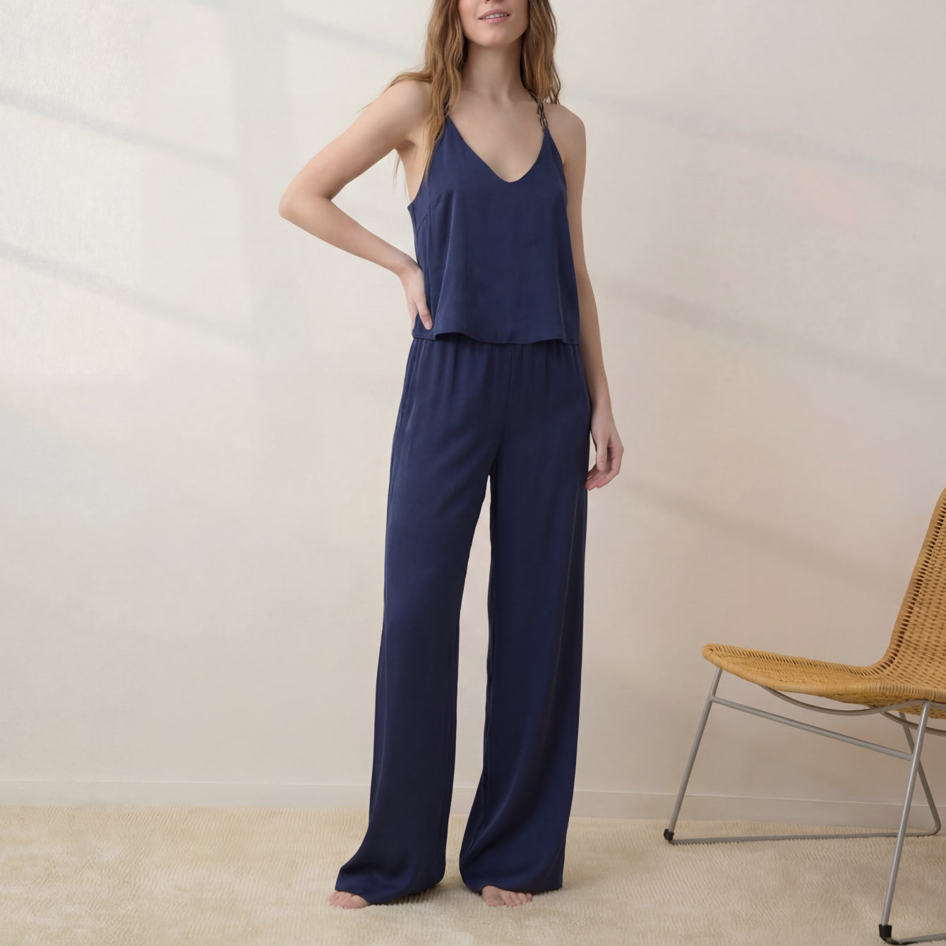 Lunya Pajamas - WASHABLE SILK BIAS CAMI PANT SET #DEEP BLUE