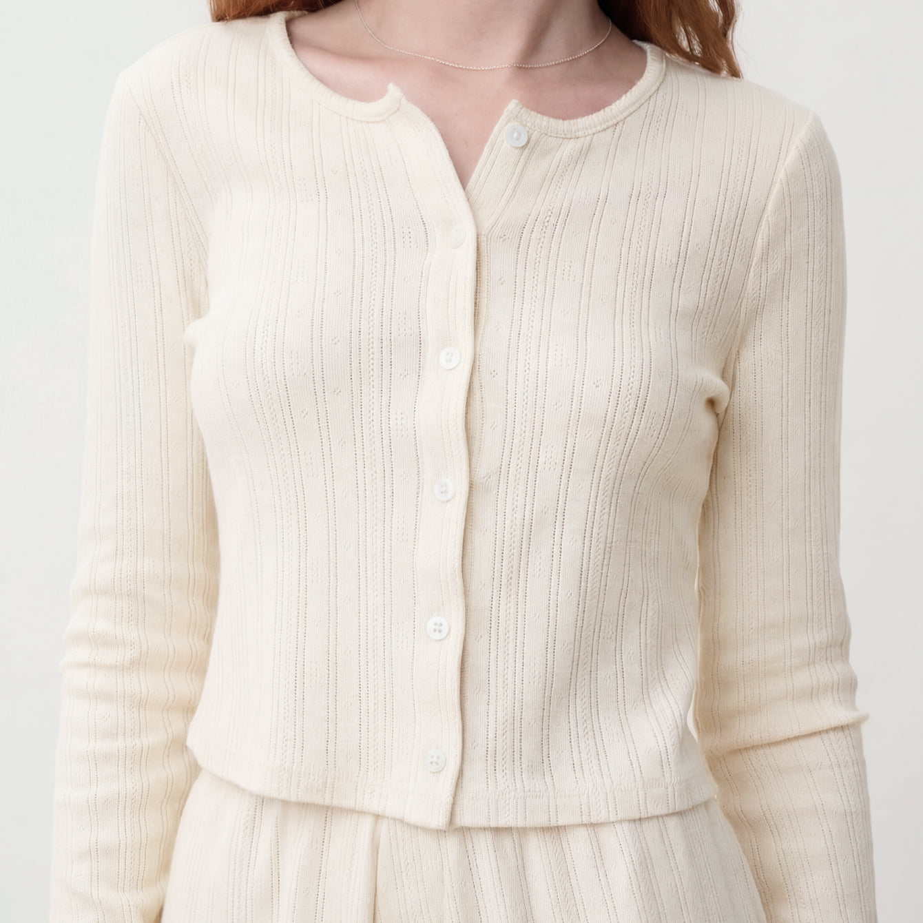 Lunya Loungewear - POINTELLE CREW NECK CARDIGAN - #BUTTERCREAM