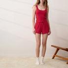 Lunya loungewear - POINTELLE HIGH RISE SHORT #CAMELLIA RED