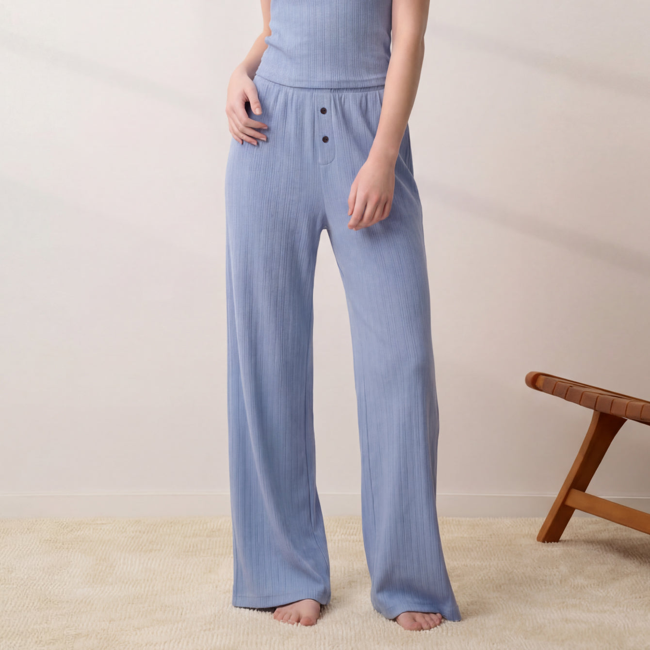 Lunya Loungewear - POINTELLE WIDE LEG PANTS #BLUEBELL BLOOM