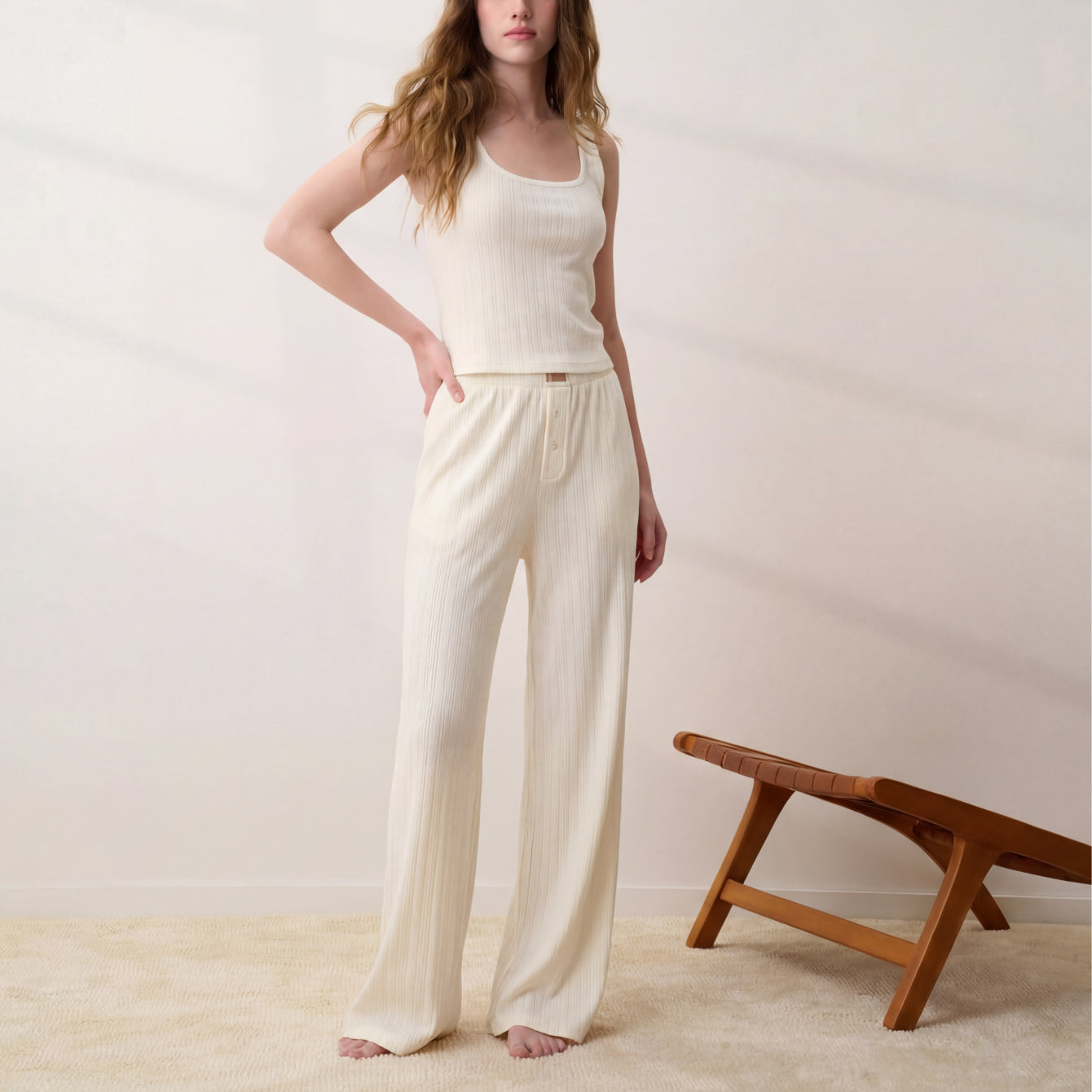 Lunya Loungewear - POINTELLE WIDE LEG PANTS #BUTTERCREAM