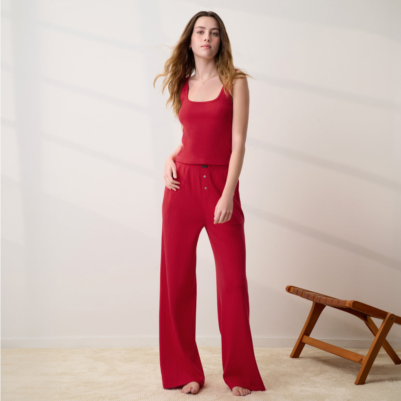 Lunya Loungewear - POINTELLE WIDE LEG PANTS #CAMELLIA RED