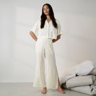 Lunya Pajamas Bridal - Washable Silk Piped High Rise Pant Set #Tranquil White/Frosted Lagoon