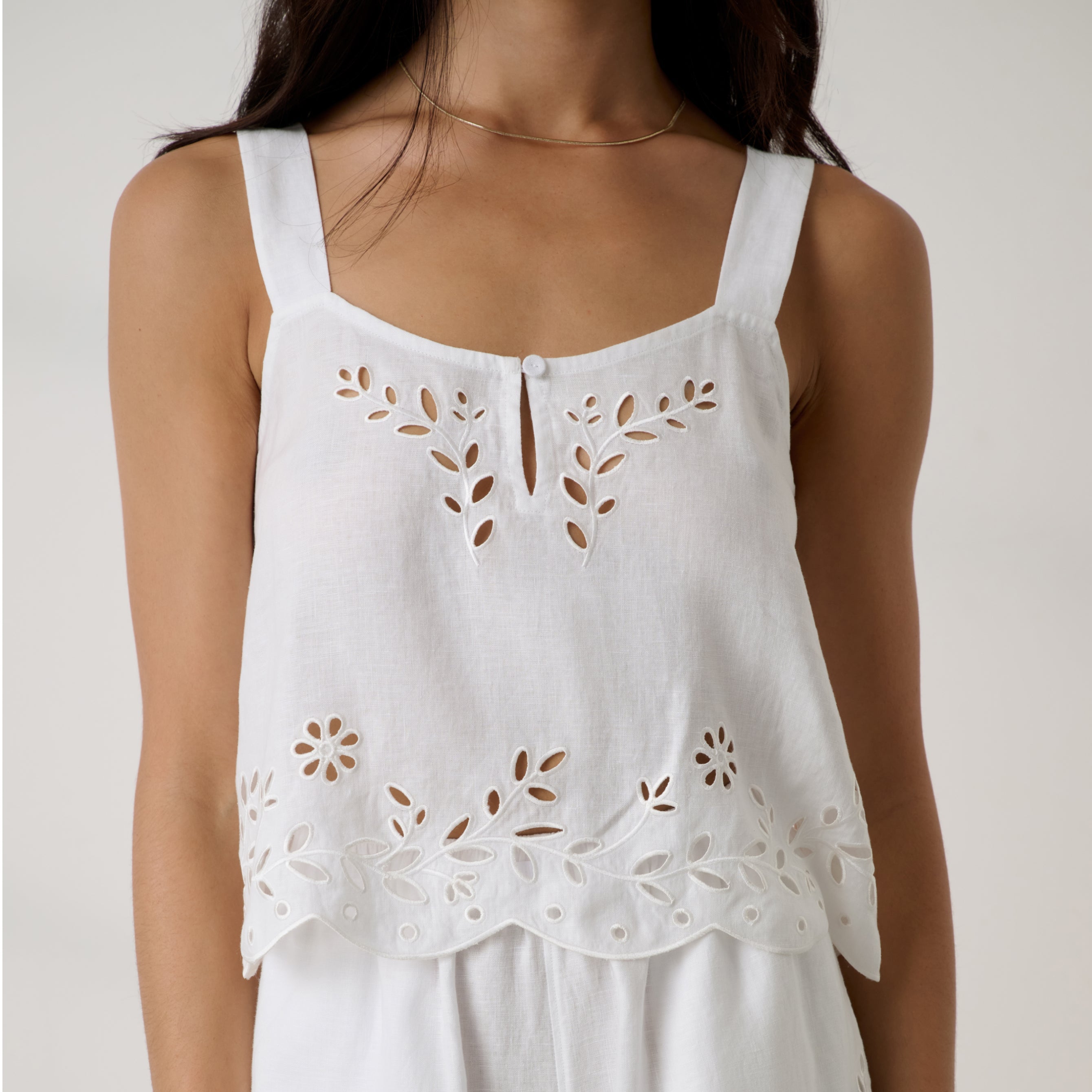 Lunya Pajamas - Linen Embroidered Eyelet Tank - #Sincere White