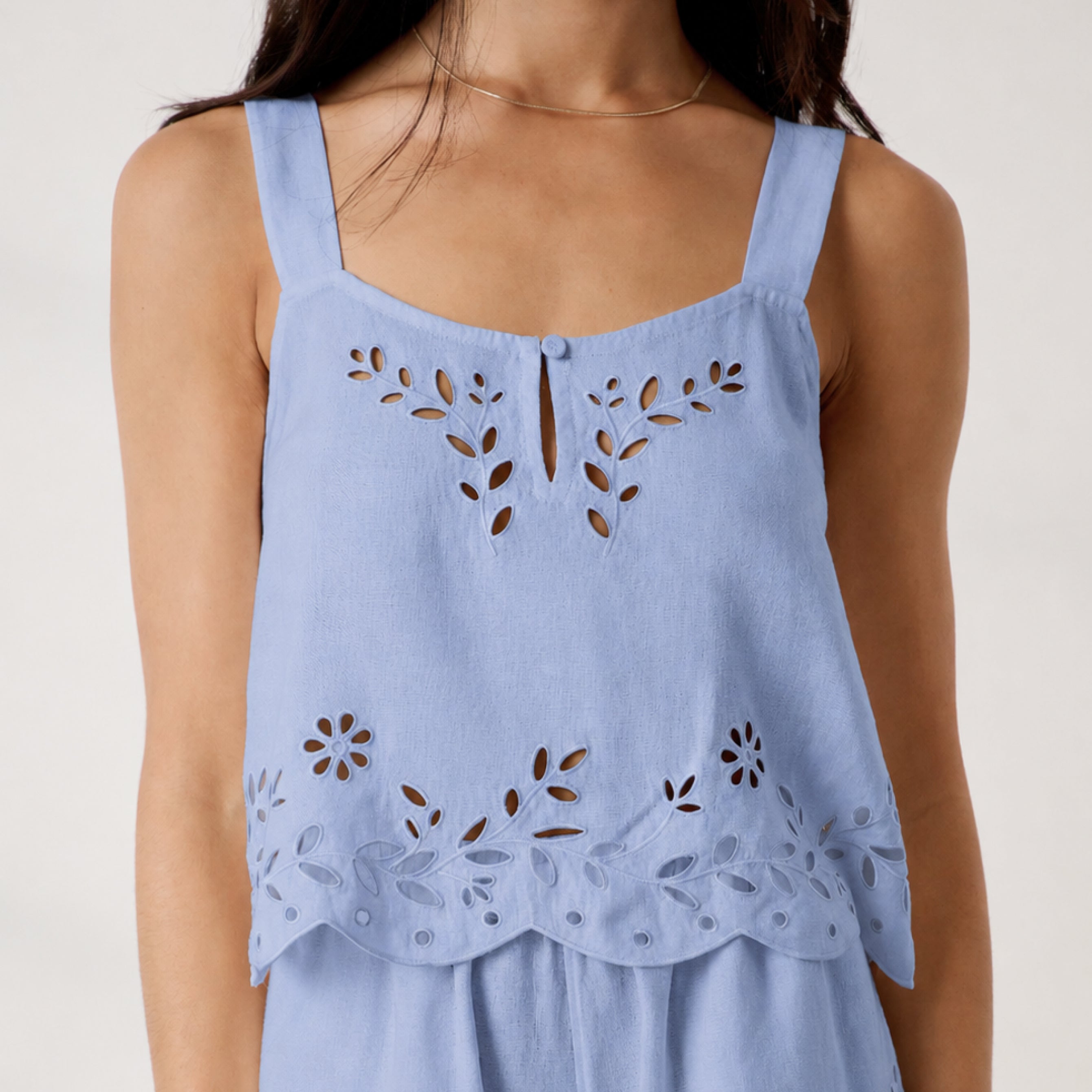 Lunya Pajamas - Linen Embroidered Eyelet Tank - #Whisper Blue