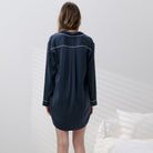 Lunya Pajamas Washable Silk Piped Sleep Shirt Dress - #Deep Blue/Tranquil White