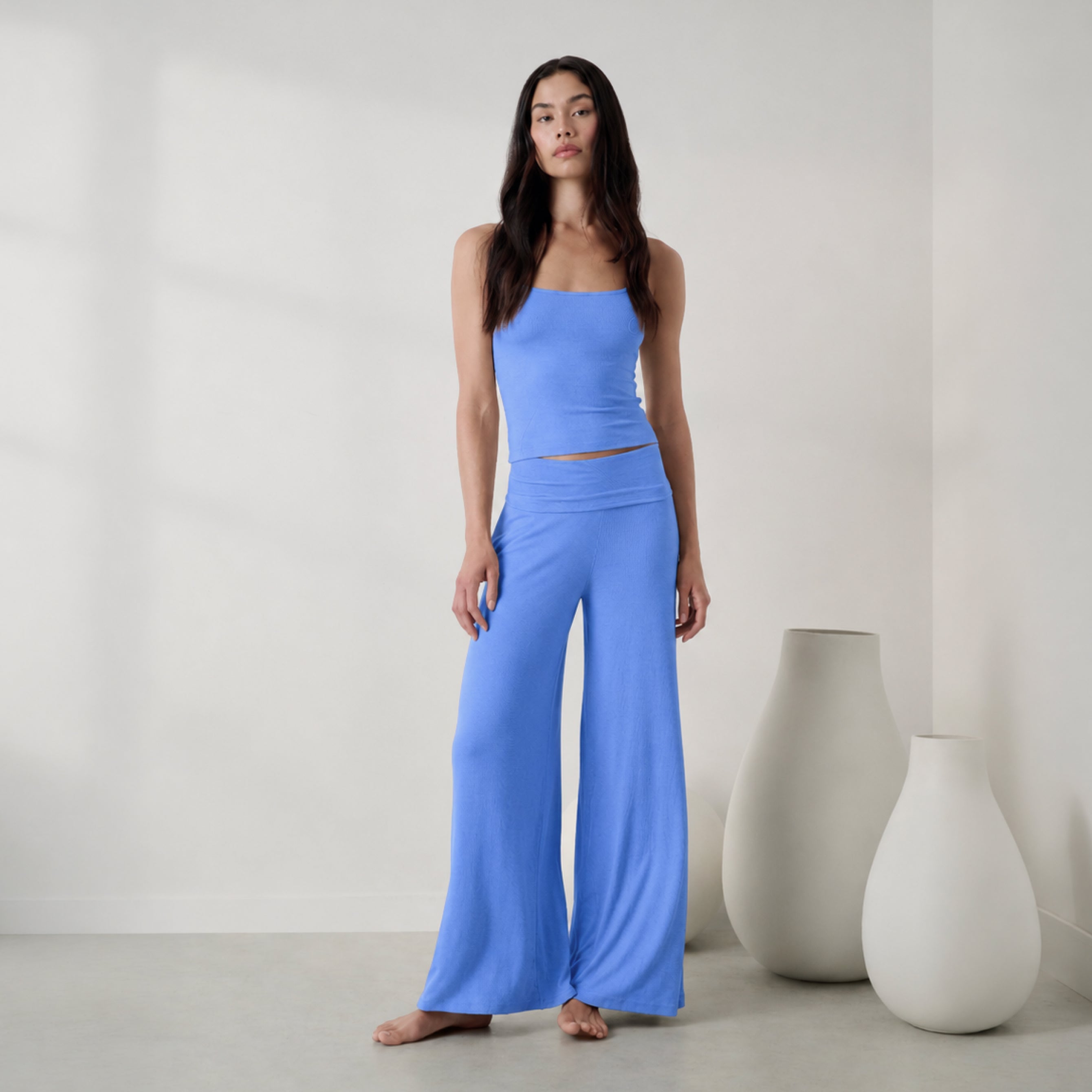 Lunya Pajamas - Soft Modal Rib Foldover Pant #Current Blue