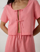 Lunya Pajamas - Airy Cotton Tie Front Top #Sunset Stripe