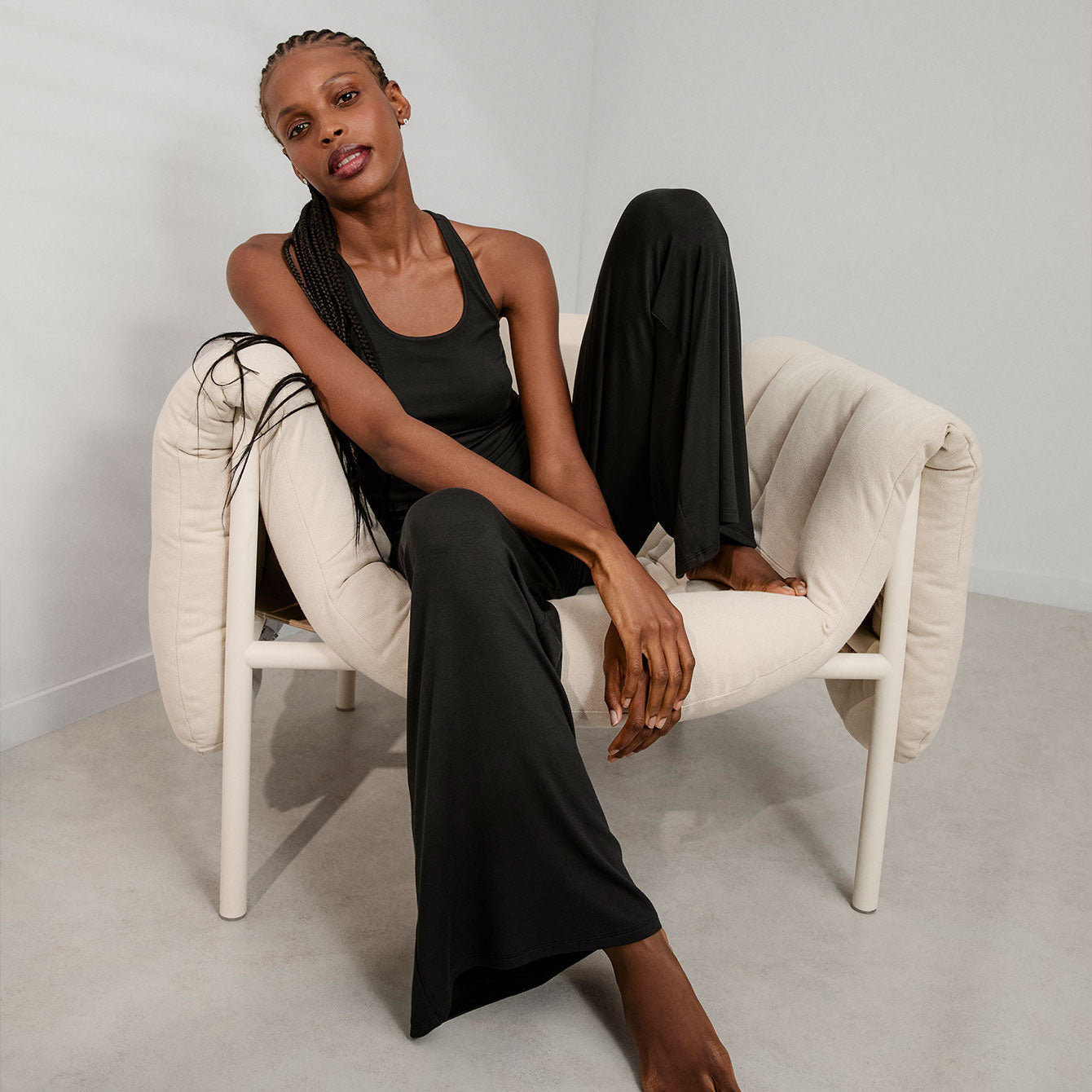 Lunya Loungewear Soft Modal Rib Fold Over Pant - #Immersed Black