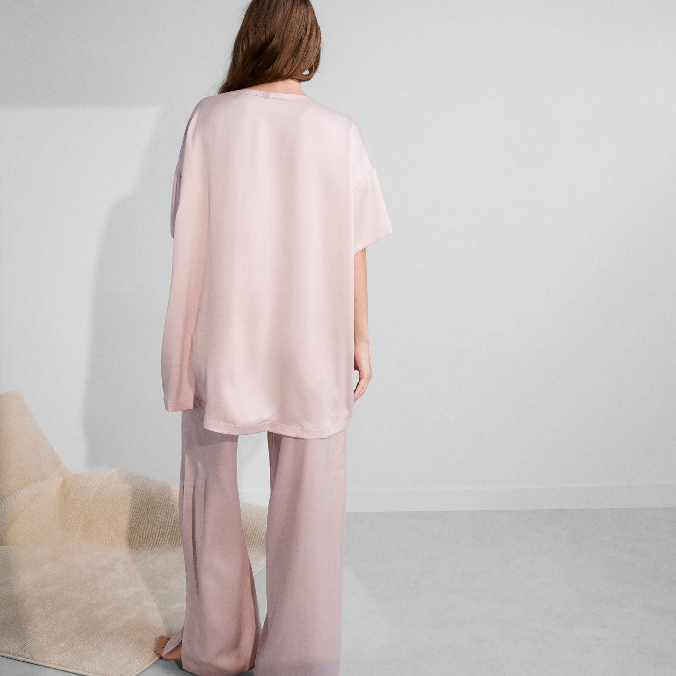 Washable Silk Tee Pant Set - #Delicate Pink