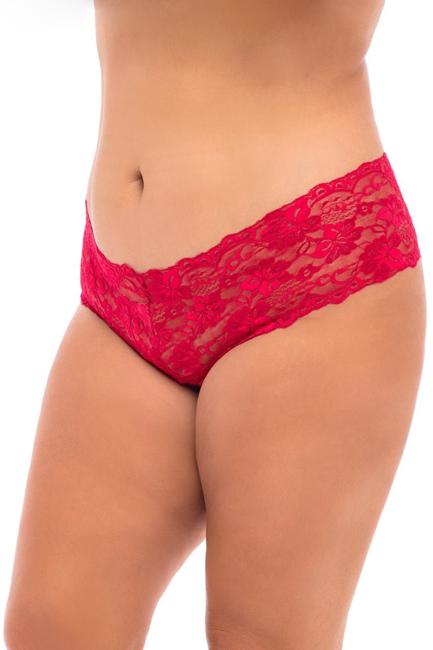 Goodnight Kiss Lace Crotchless Plus Size Boyshort Panty - Boyshort - Oh La La Cheri