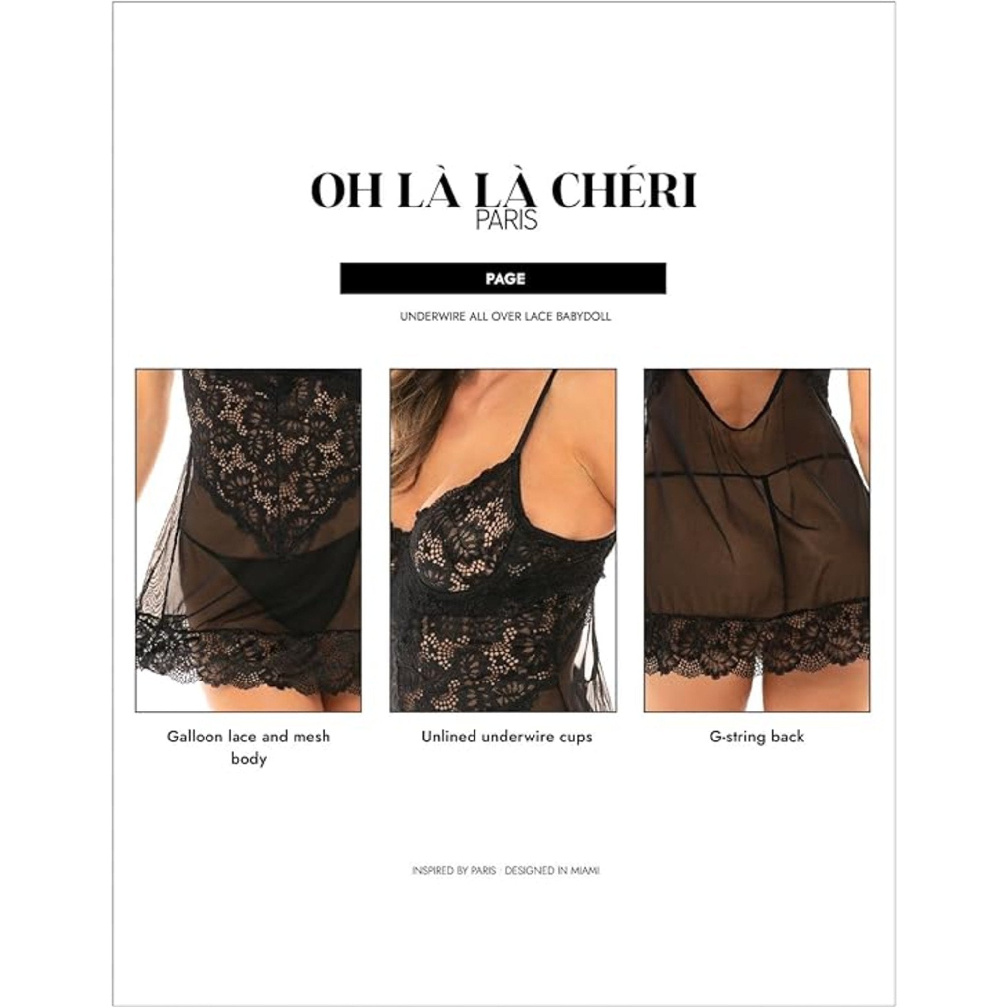 Page Convertible Unlined Lace Chemise With G - string - Chemise - Oh La La Cheri