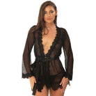 Provence Eyelash Lace Robe With Sash And G - string Panty - G - String - Oh La La Cheri