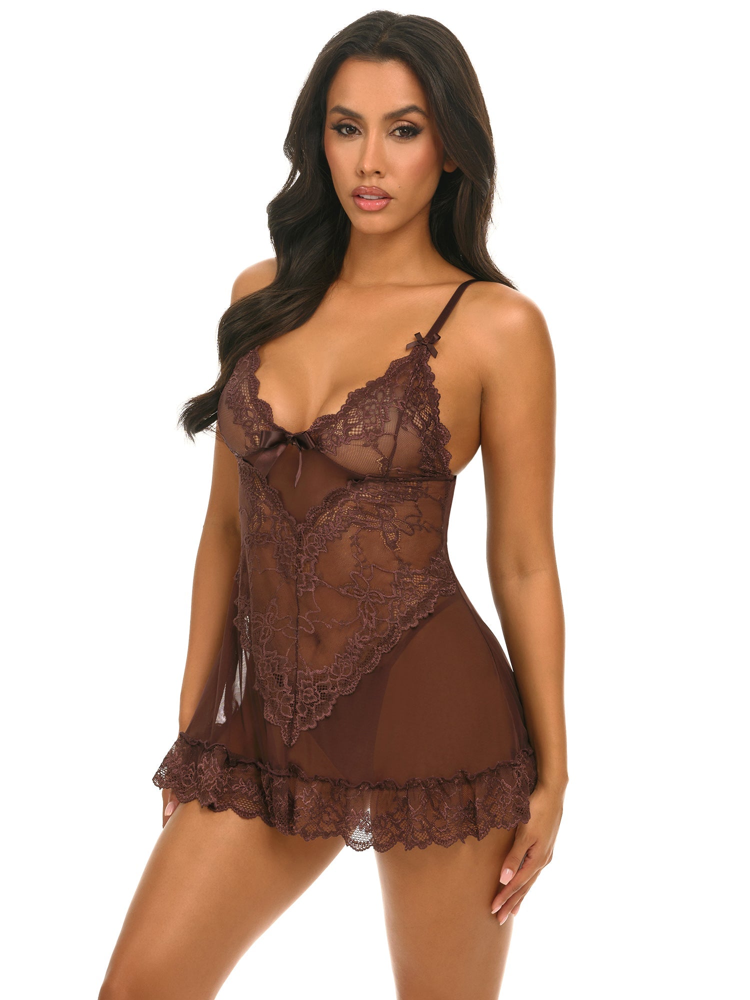 Valentine Soft Cup Lacey Babydoll With Bows And G - string Panty - Babydoll - Oh La La Cheri