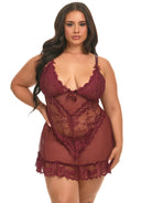 Valentine Soft Cup Lacey Plus Size Babydoll With Bows And G - string Panty - Babydoll - Oh La La Cheri