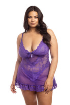 Valentine Soft Cup Lacey Plus Size Babydoll With Bows And G - string Panty - Babydoll - Oh La La Cheri