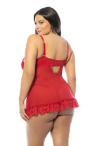 Valentine Soft Cup Lacey Plus Size Babydoll With Bows And G - string Panty - Babydoll - Oh La La Cheri