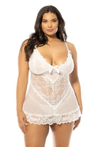 Valentine Soft Cup Lacey Plus Size Babydoll With Bows And G - string Panty - Babydoll - Oh La La Cheri