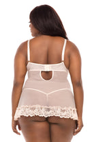 Valentine Soft Cup Lacey Plus Size Babydoll With Bows And G - string Panty - Babydoll - Oh La La Cheri