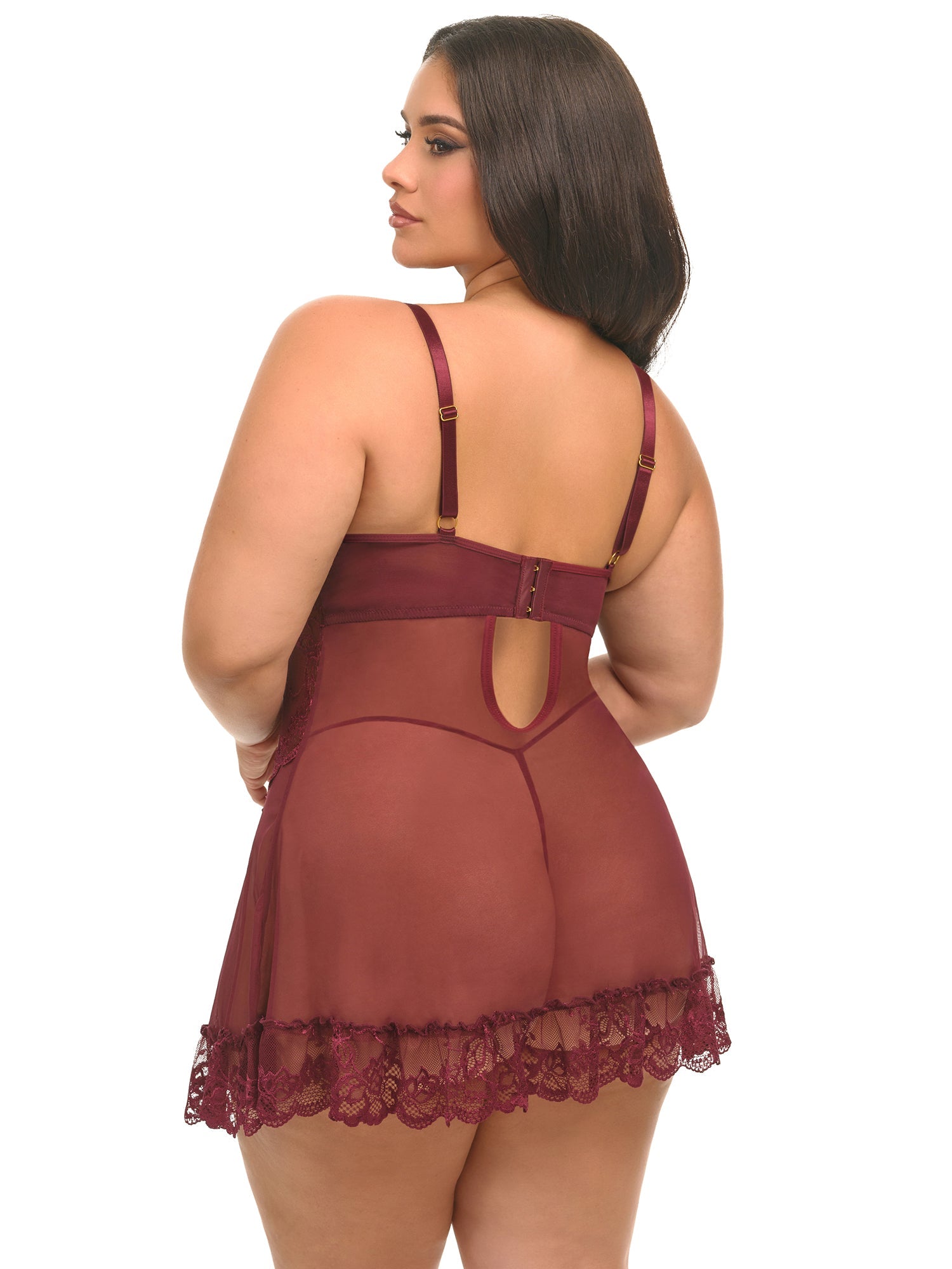 Valentine Soft Cup Lacey Plus Size Babydoll With Bows And G - string Panty - Babydoll - Oh La La Cheri