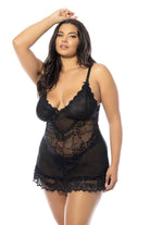 Valentine Soft Cup Lacey Plus Size Babydoll With Bows And G - string Panty - Babydoll - Oh La La Cheri